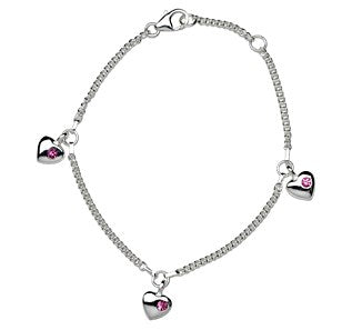 Rhod. Silberarmband m/3 Herzen