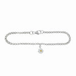 Rhod. silver bracelet w/flower and enamel