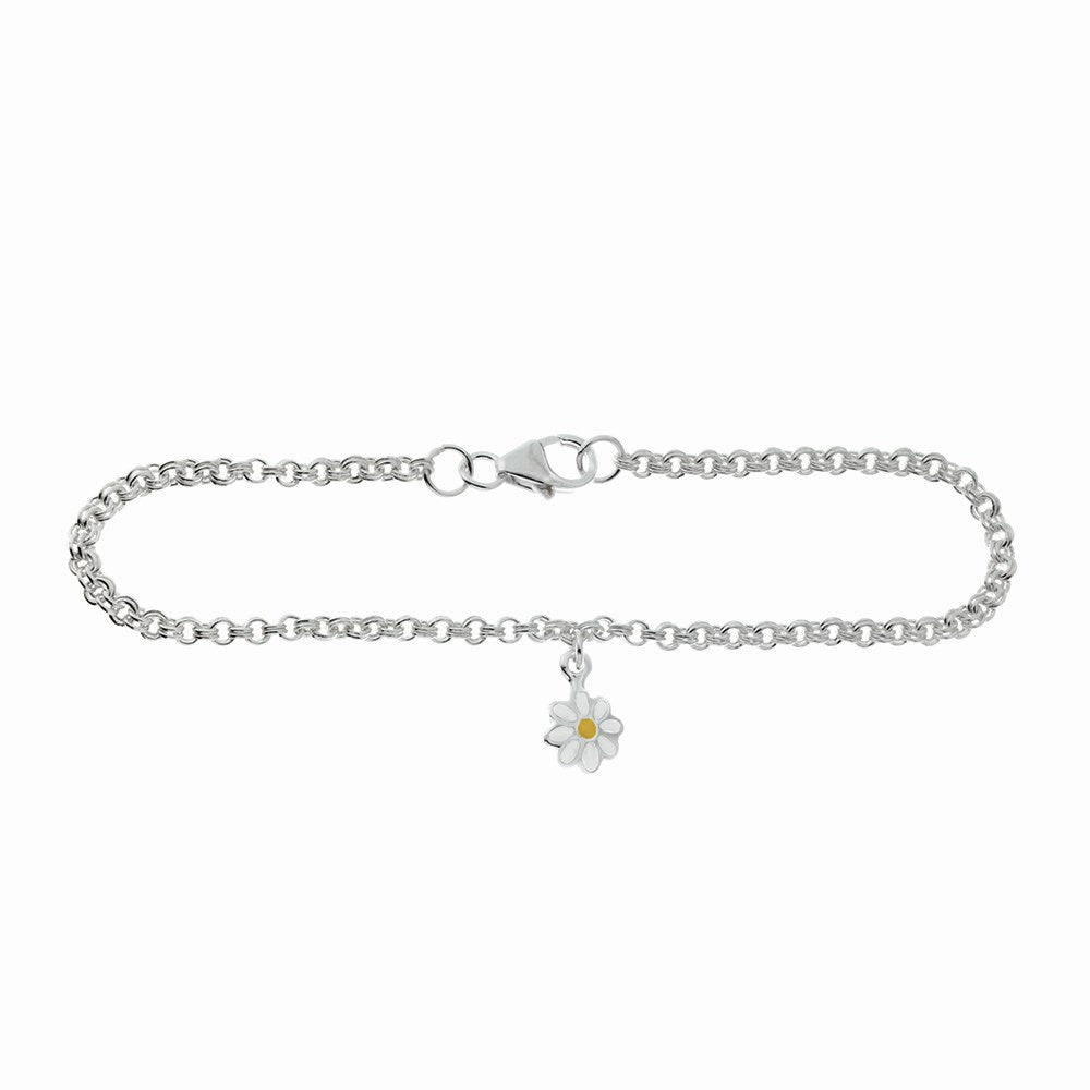 Rhod. silver bracelet w/flower and enamel
