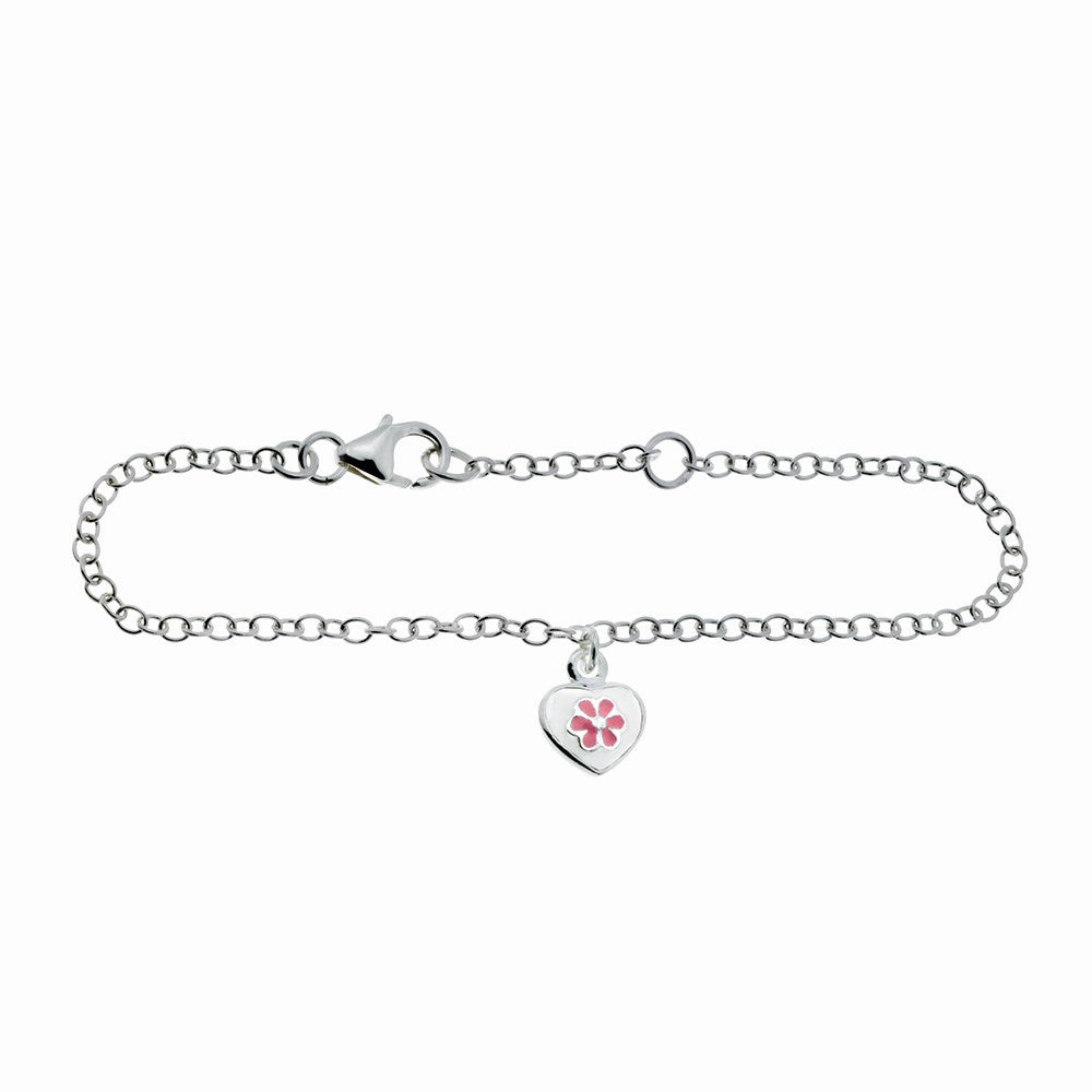 Rhod. Silberarmband Herz m/Blume und Emaille