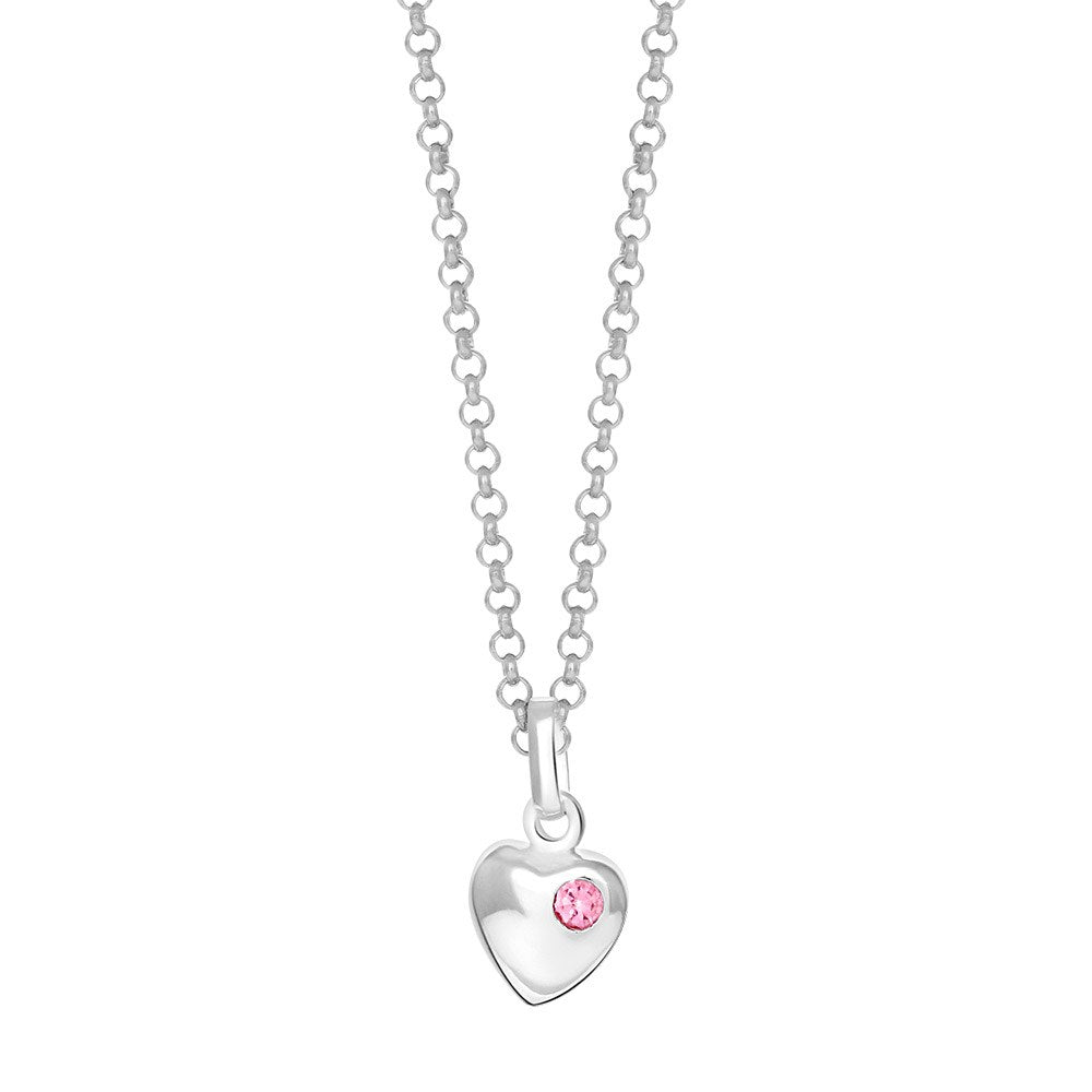 Rhod. silver necklace heart w/pink crystal