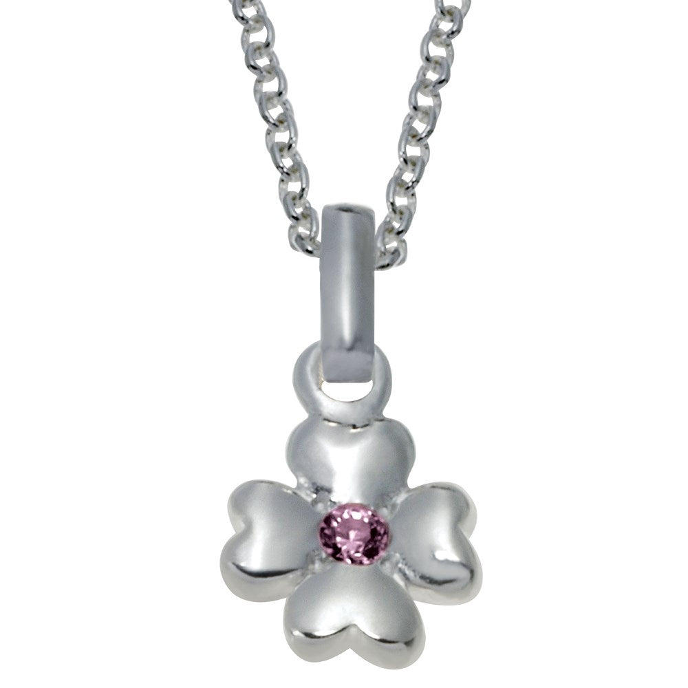 Rhod. Silberhalskette Blume m/rosa cz