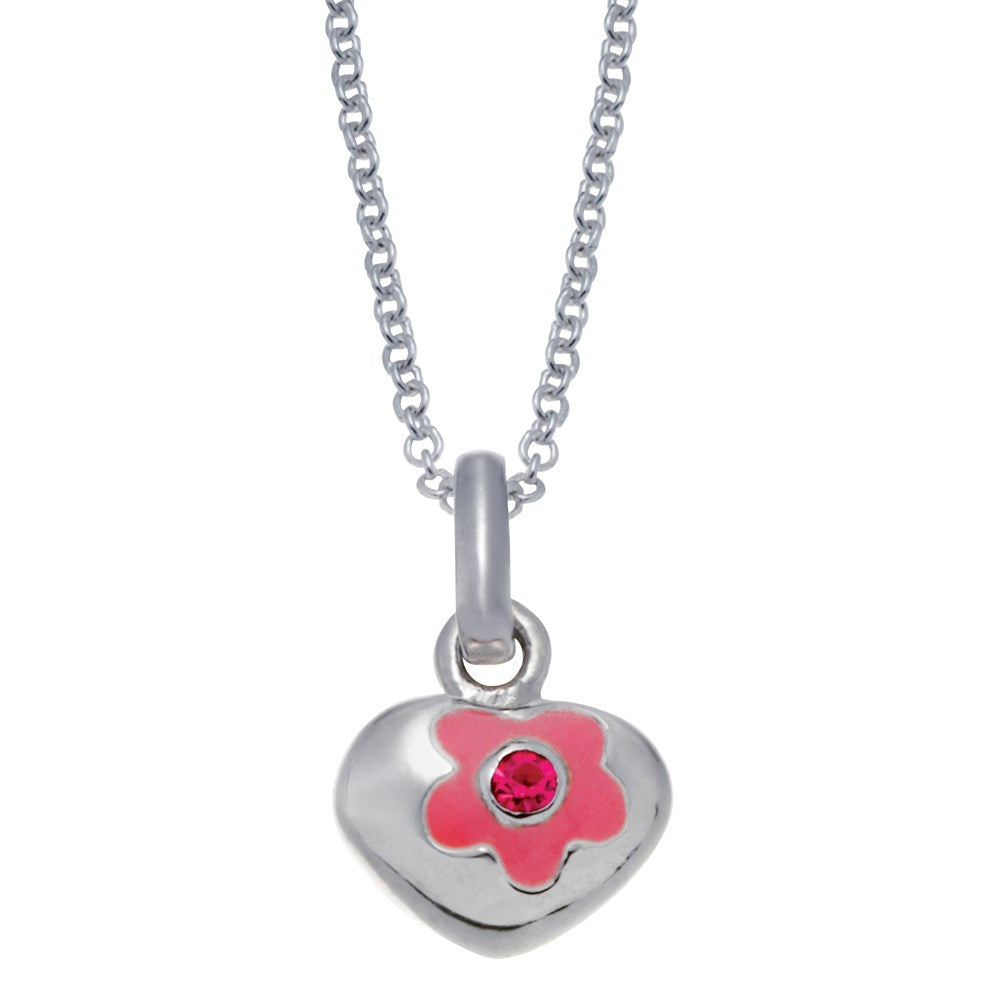 Rhod. Silberhalskette Herz m/Blume und cz