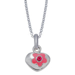 Rhod. Silberhalskette Herz m/Blume und cz