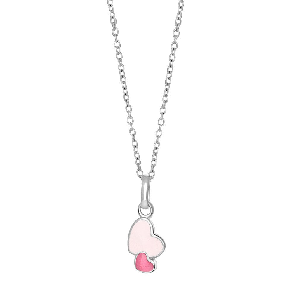 Rhod. silver necklace hearts  w/pink enamel
