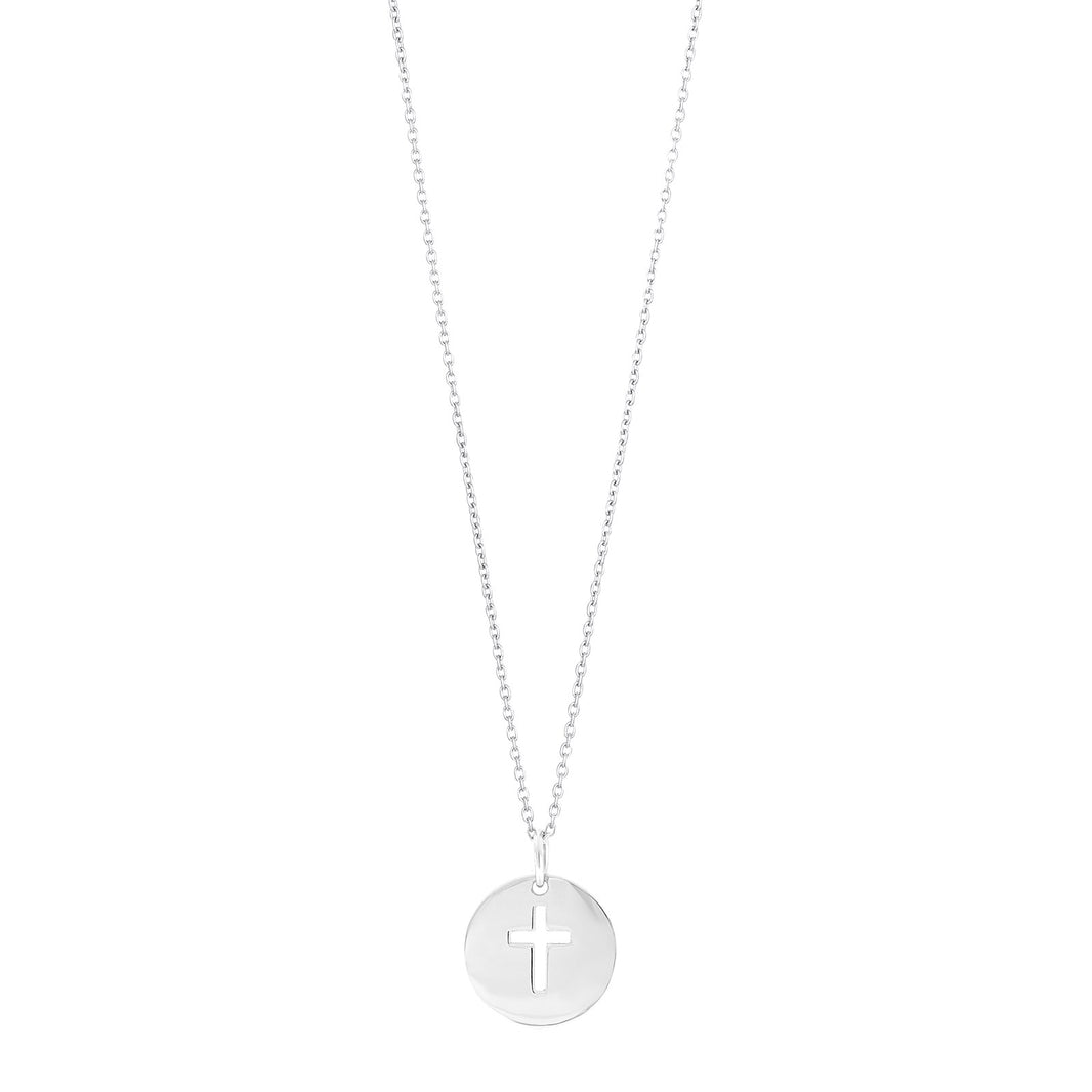 Rhod. silver necklace plate w/cross 12mm