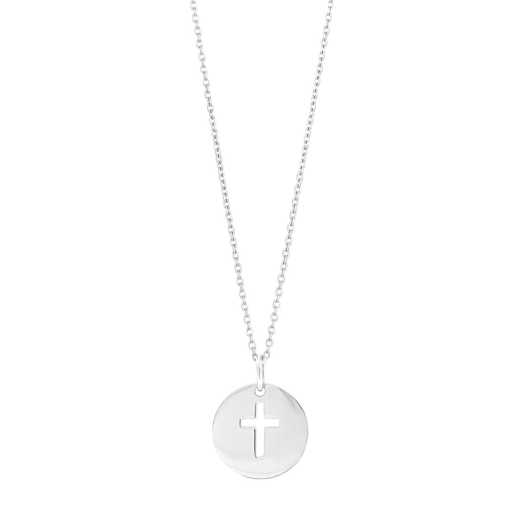 Rhod. silver necklace plate w/cross 17mm