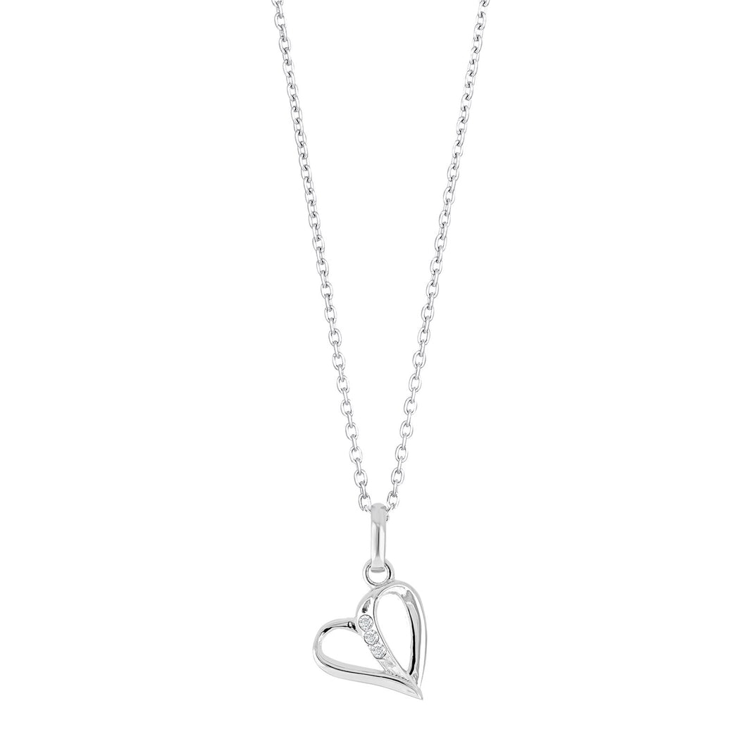 Rhod. silver necklace heart w/cz