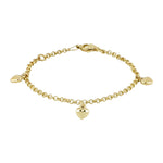 Gold bracelet w/3 hearts