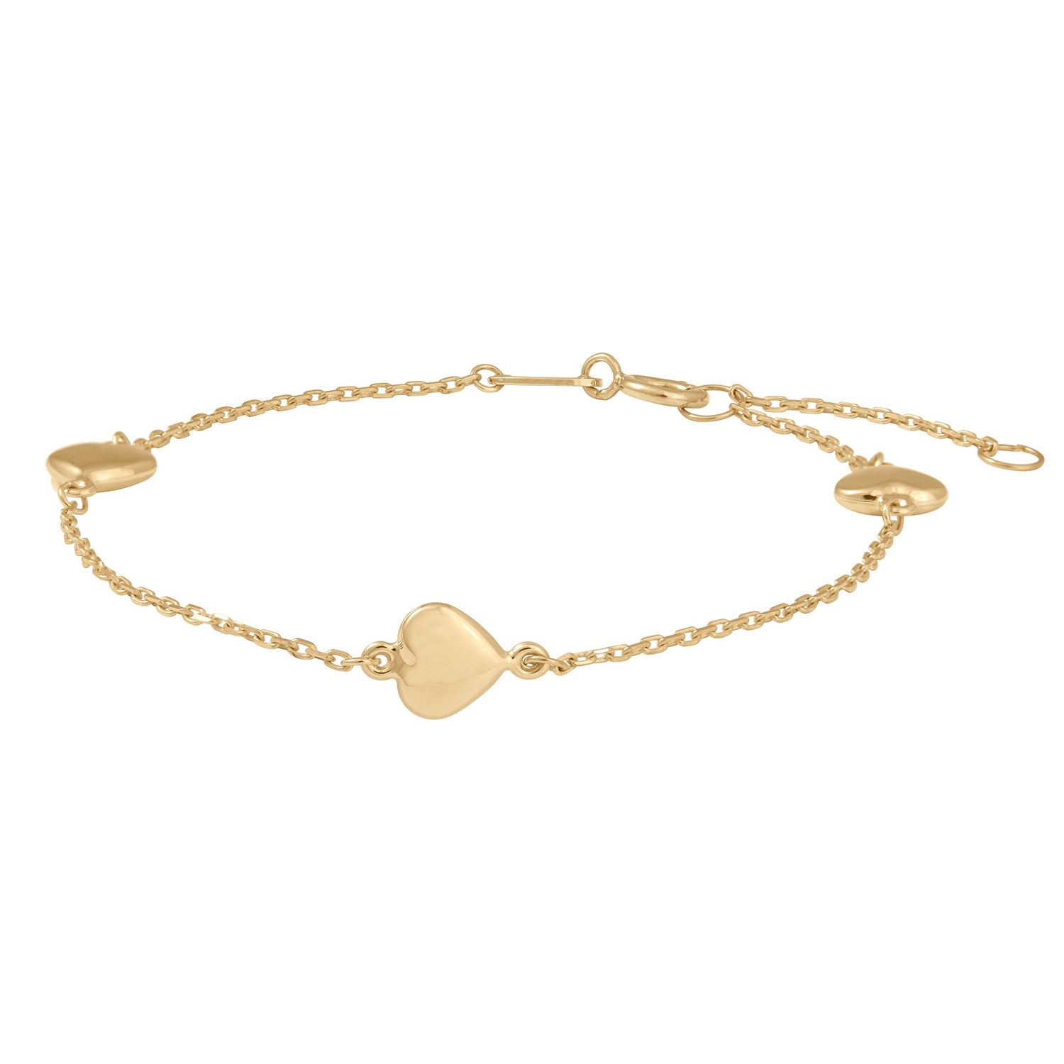 8kt. Goldarmband m/3 Herzen