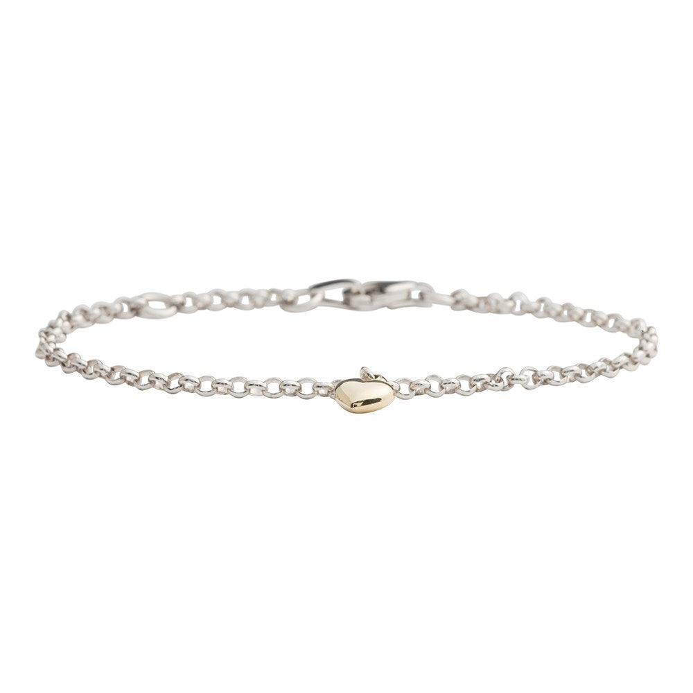 Rhod. Silberarmband mit 14 Karat Goldherz 