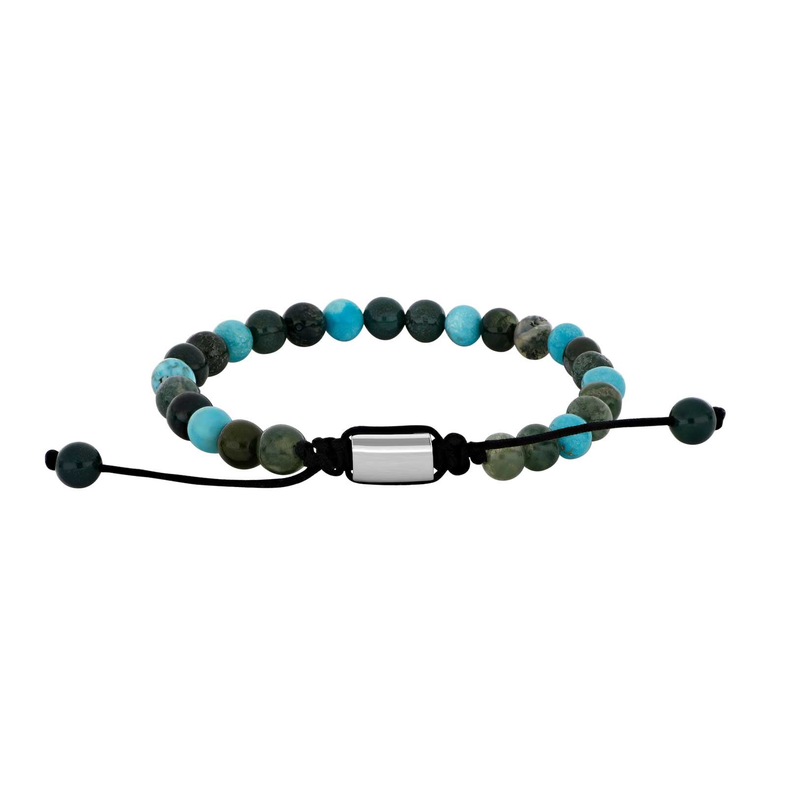 SON Armband moss agate/türkis m.Stahl 6mm