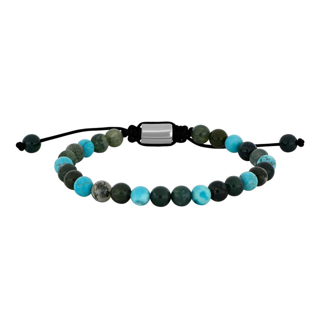 SON Armband moss agate/türkis m.Stahl 6mm