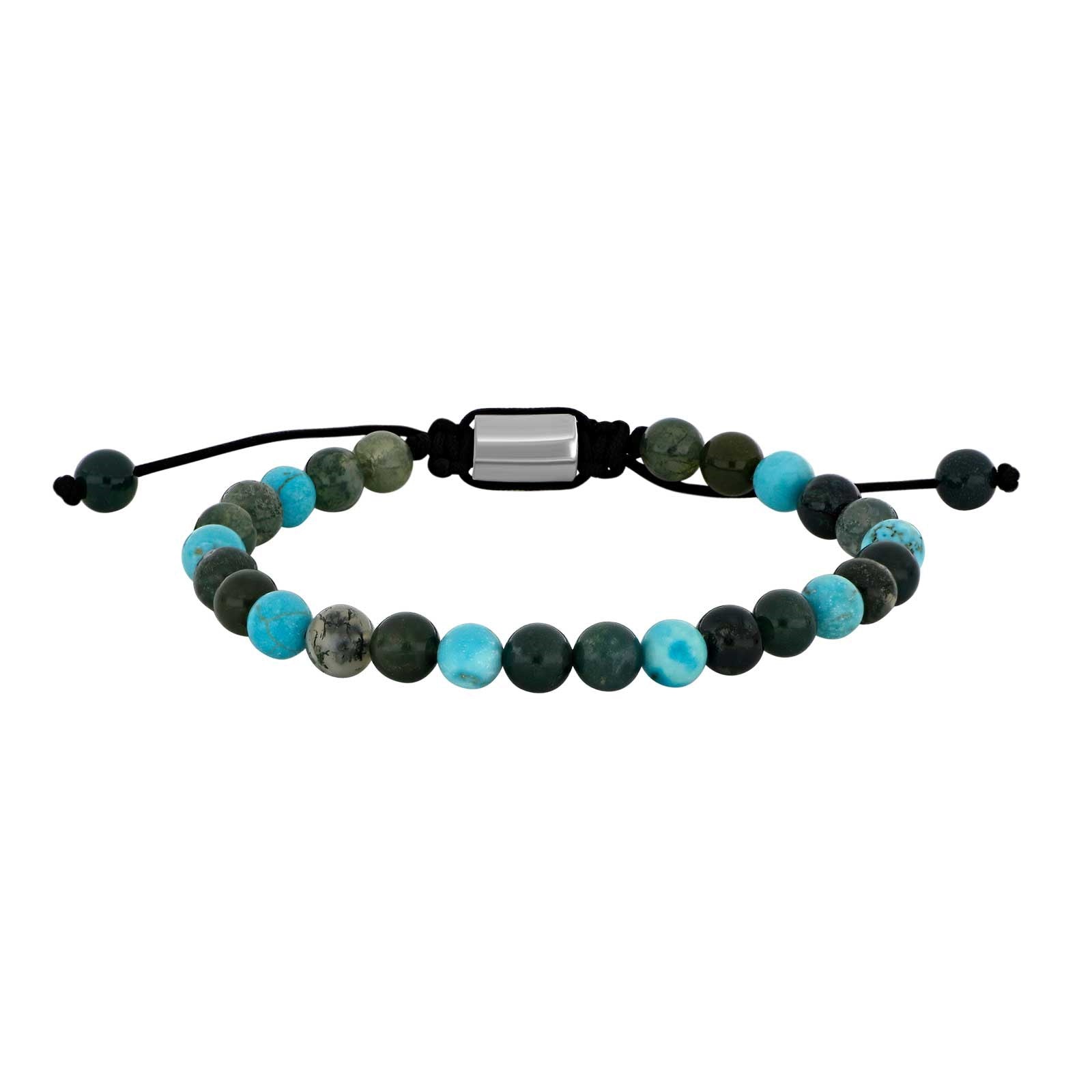 SON armbånd moss agate/turkis og stål 6mm