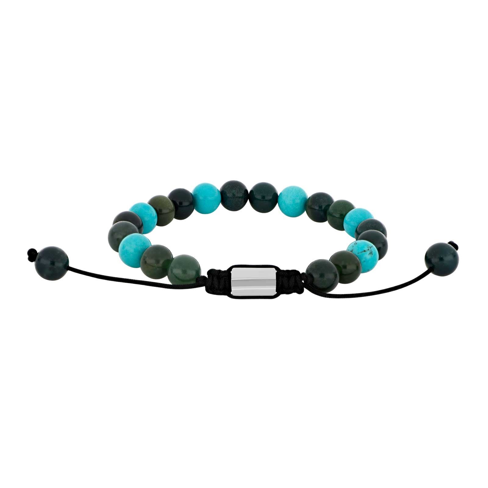 SON Armband moss agate/türkis m.Stahl 8mm
