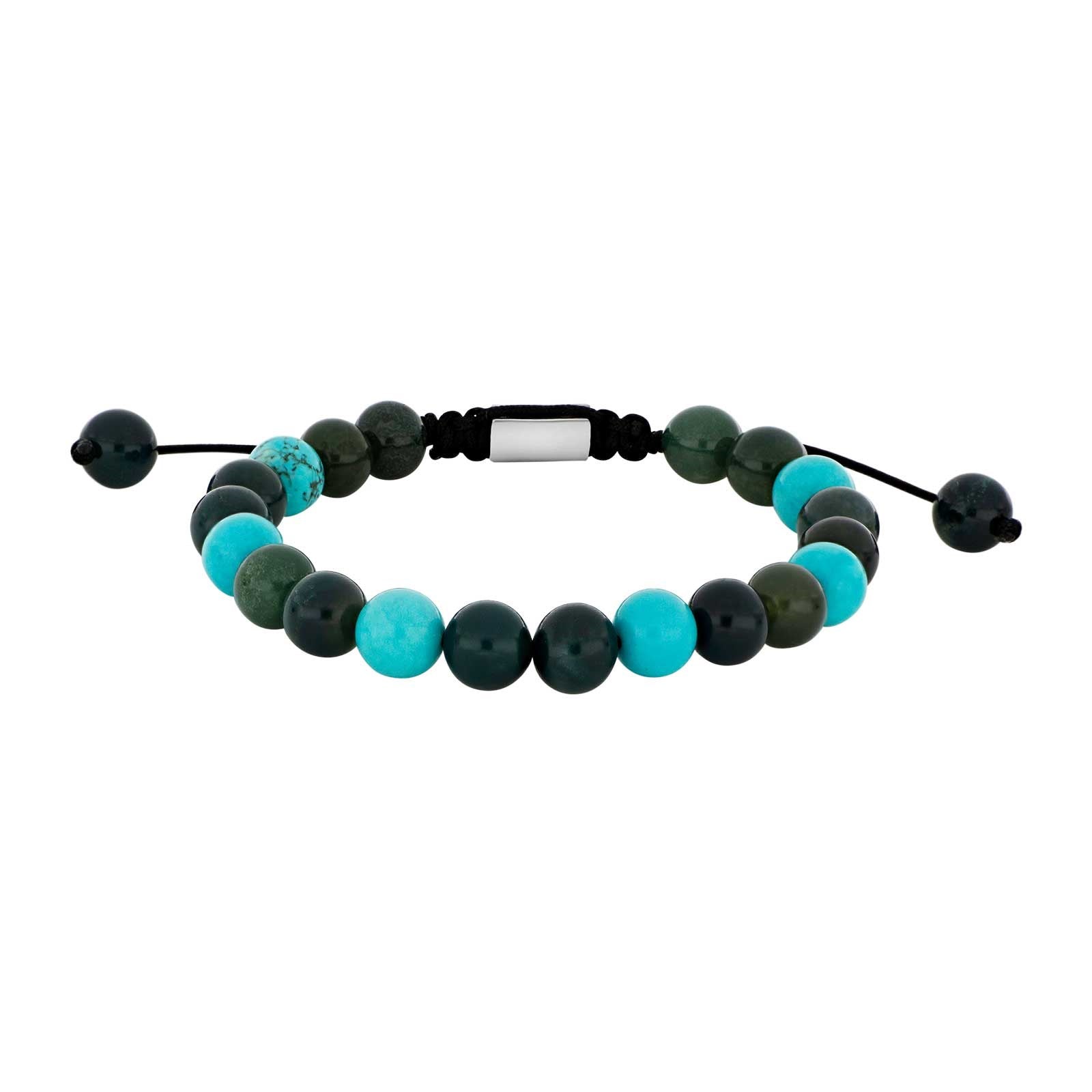 SON armbånd moss agate/turkis og stål 8mm