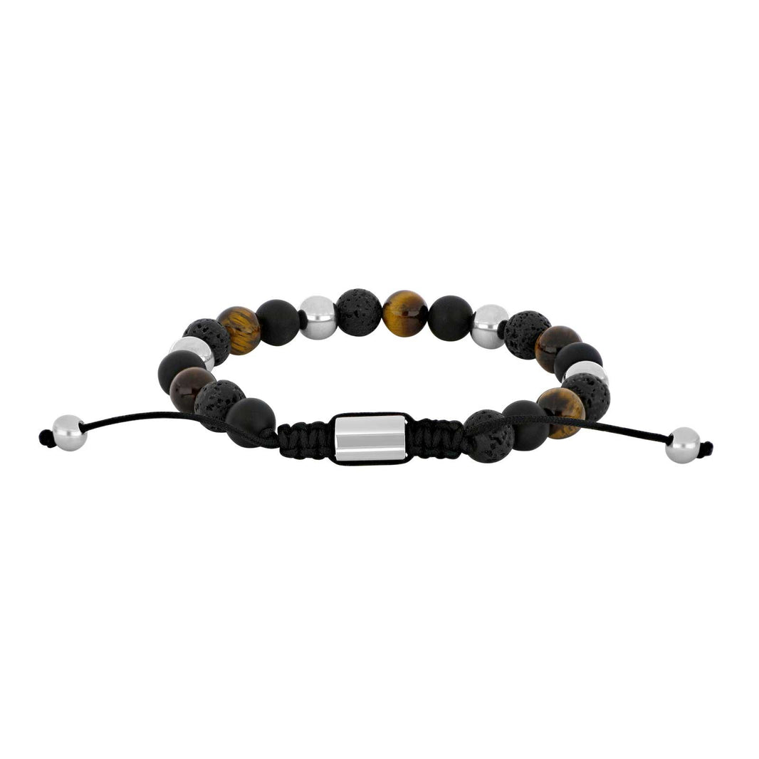 SON Armband schwarz agate/lava/Tigerauge m.Stahl