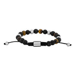 SON bracelet black agate/lava/tiger eye w.steel