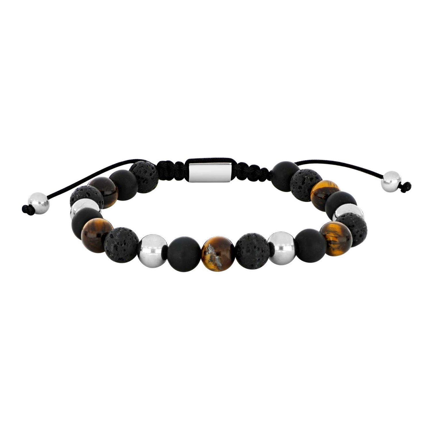 SON bracelet black agate/lava/tiger eye w.steel