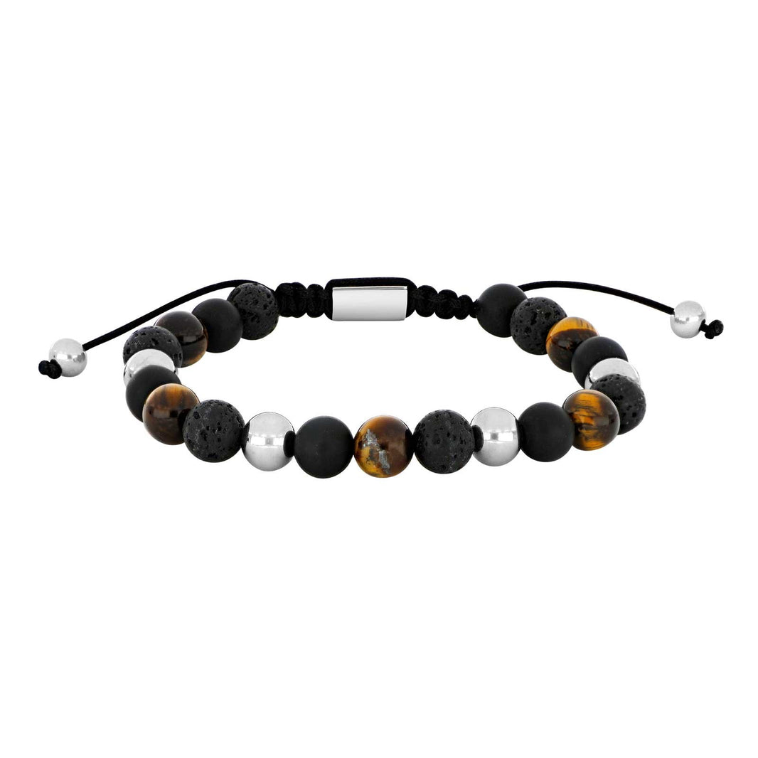 SON Armband schwarz agate/lava/Tigerauge m.Stahl