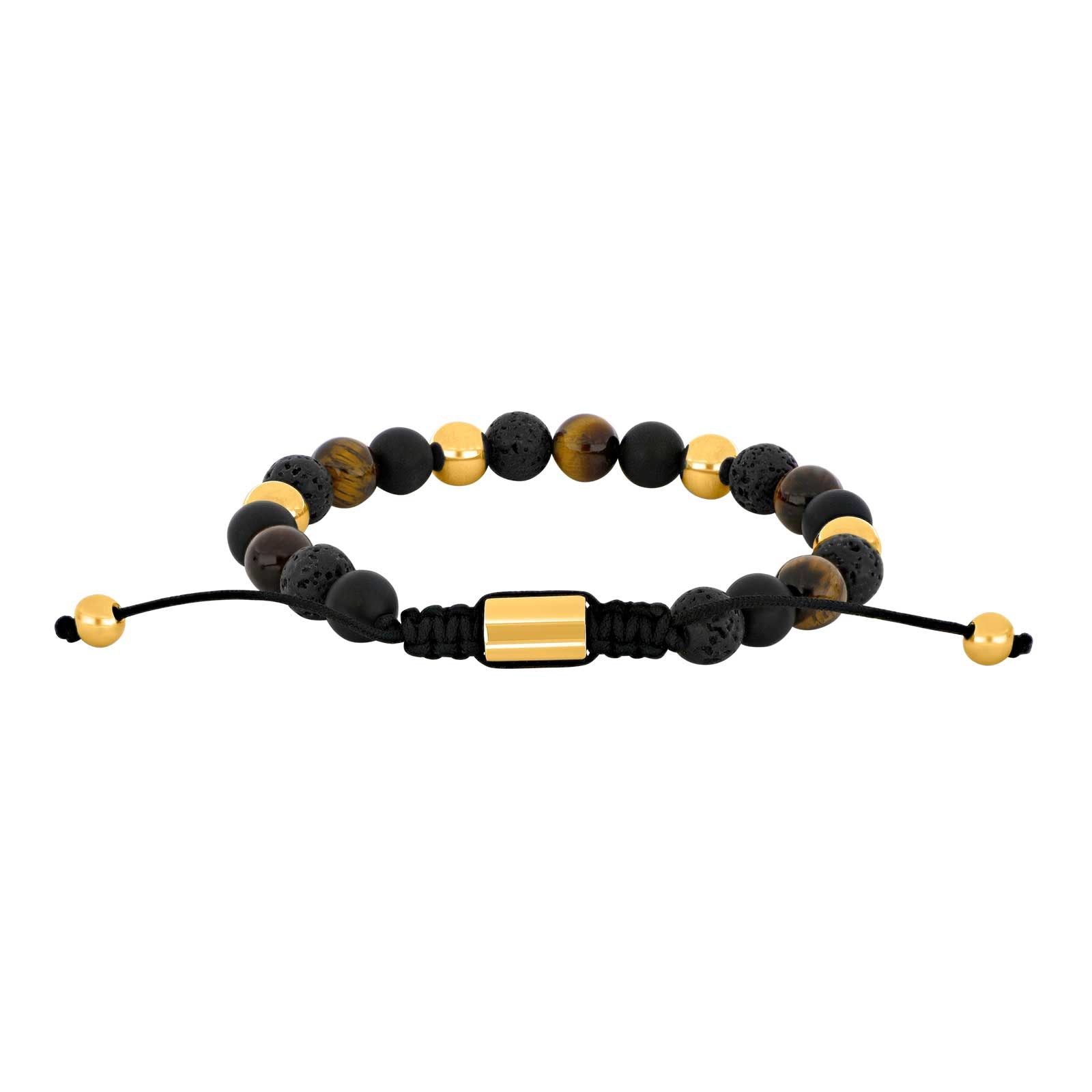 SON armbånd sort agate/lava/tigerøje og IP gold 8mm