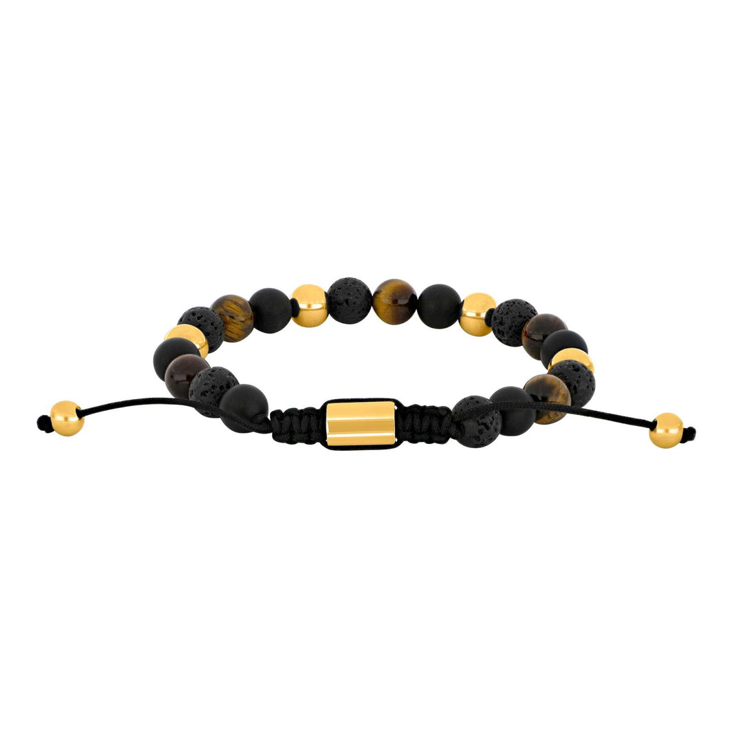 SON Armband schwarz agate/lava/Tigerauge IP gold