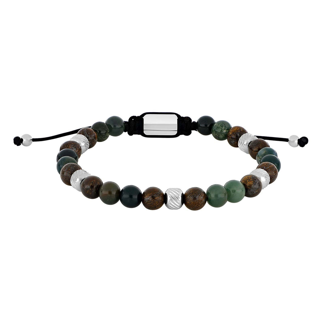 SON Armband moss agate/ilmenite bronzitite m.Stahl 6mm