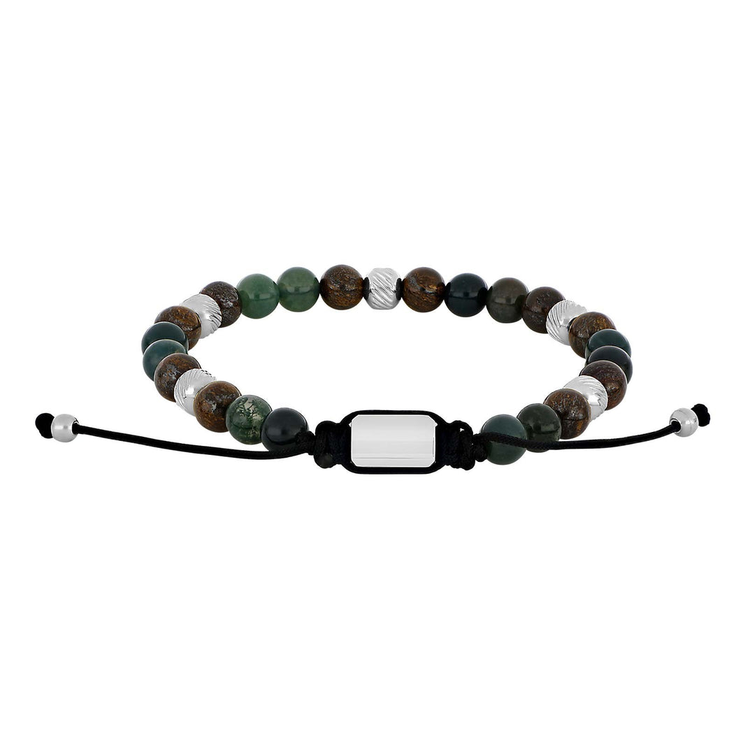 SON Armband moss agate/ilmenite bronzitite m.Stahl 6mm