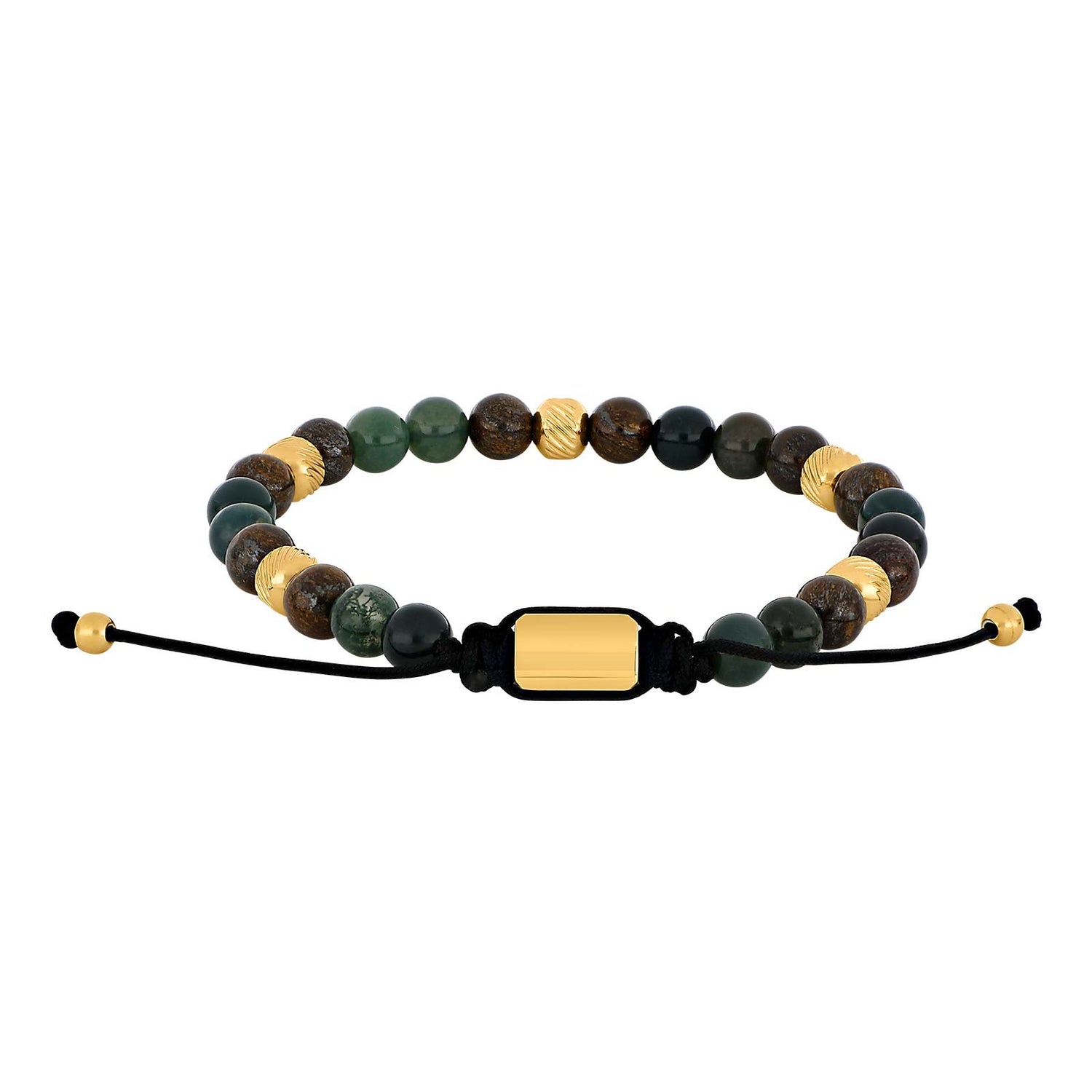 SON armbånd moss agate/ilmenite bronzitite og IP gold 6mm