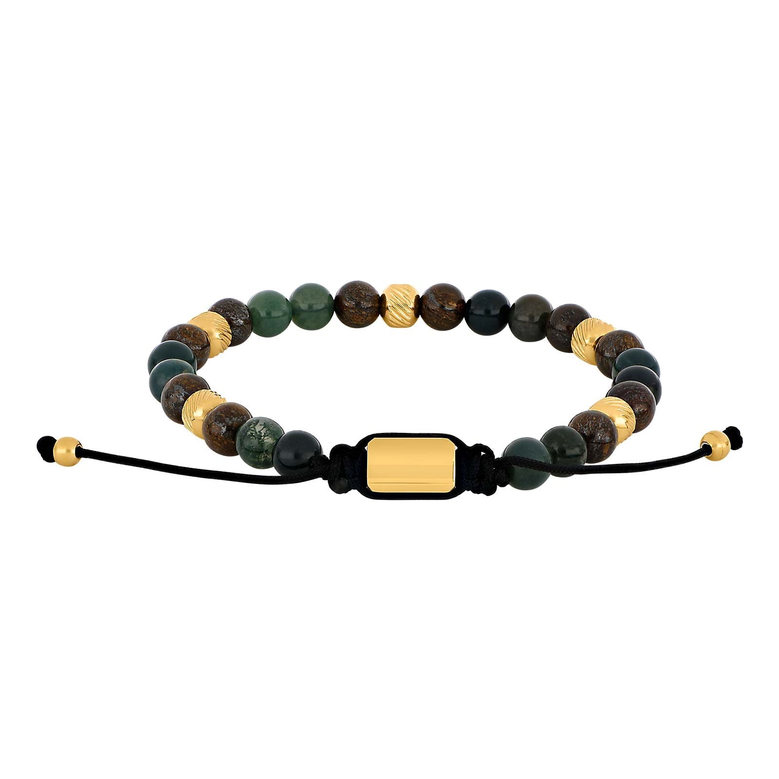 SON armbånd moss agate/ilmenite bronzitite og IP gold 6mm