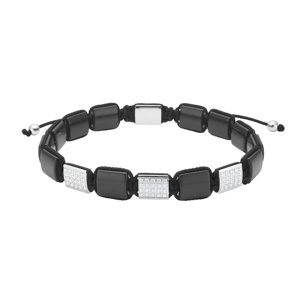 SON bracelet black agate/cz w.steel
