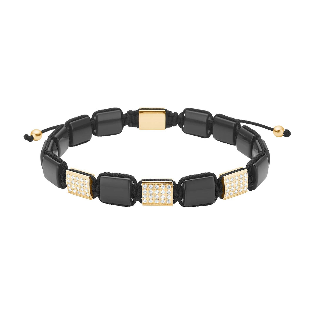 SON Armband schwarz agate/cz IP gold