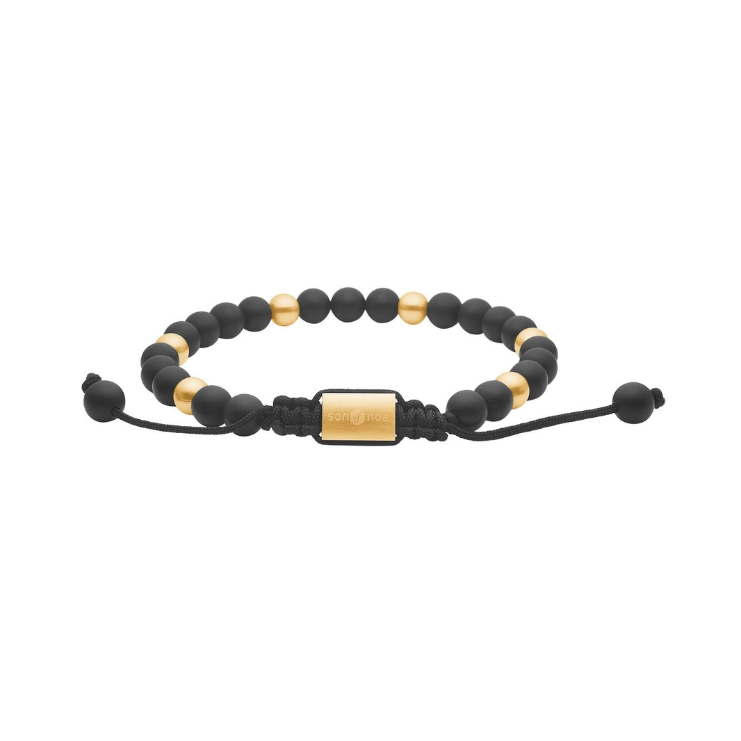 SON Armband matt schwarz agate m. Stahl IP gold
