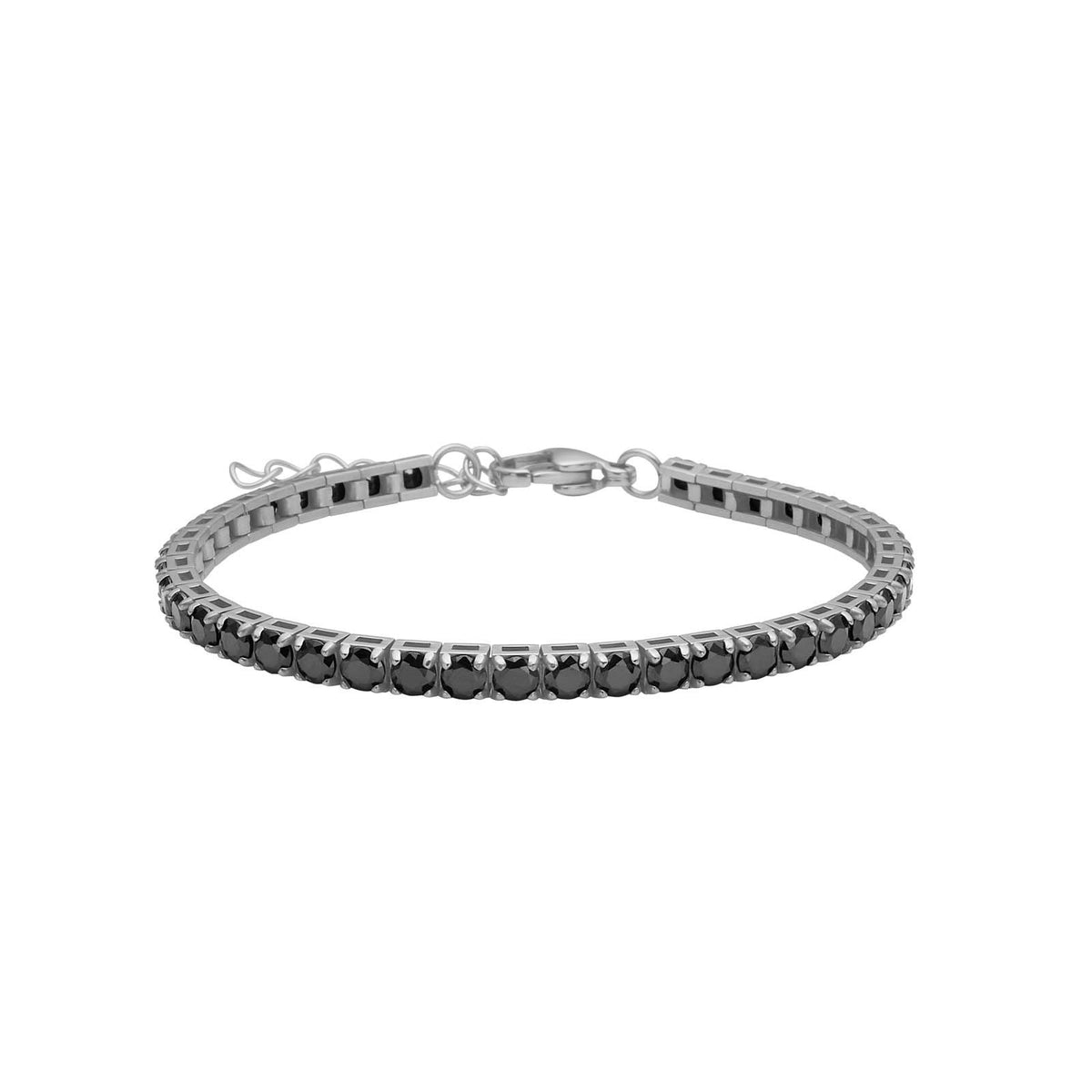 SON-armband van staal met zwarte CZ, 17+5 cm