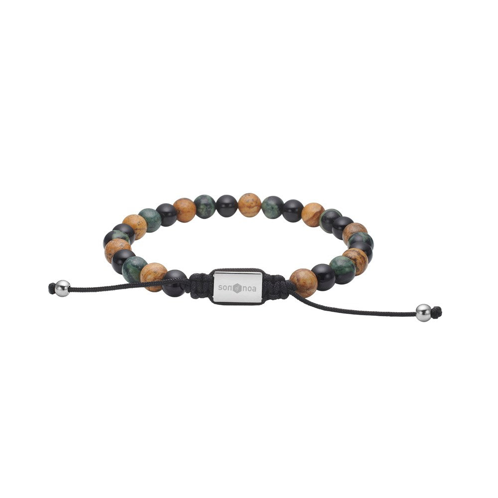 SON-armband van kambala-jaspis/picture stone/zwarte agaat en staal, 4 mm, 19-25 cm