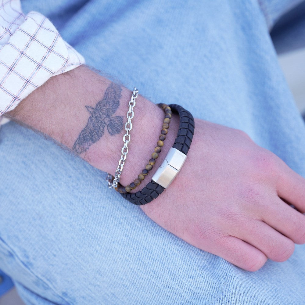 SON Armband matt gelb Tigerauge 4mm, 19-25cm