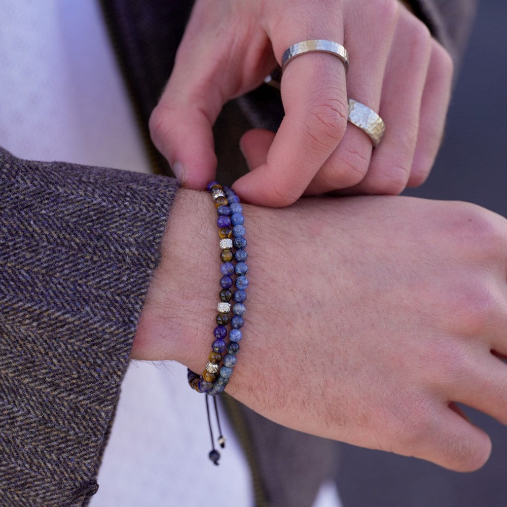 SON Armband sodalite/yellow tiger eye m.Stahl 4mm, 19-25cm