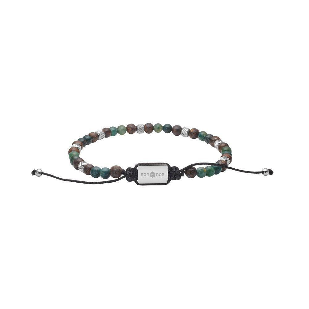 SON Armband moss agate/ilmenite bronzitite m.Stahl 4mm, 19-25cm