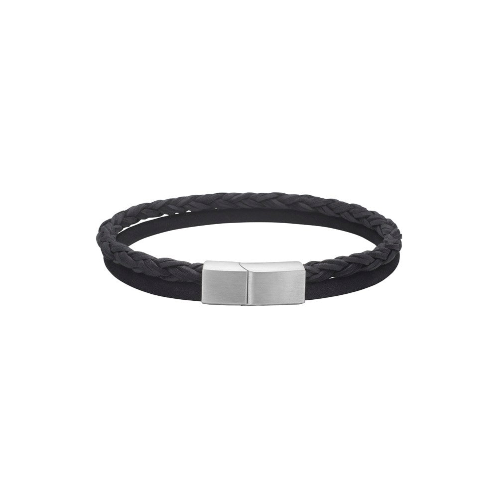 SON Armband schwarzes Kalbsleder rund geflochten/glatt 8mm - 23