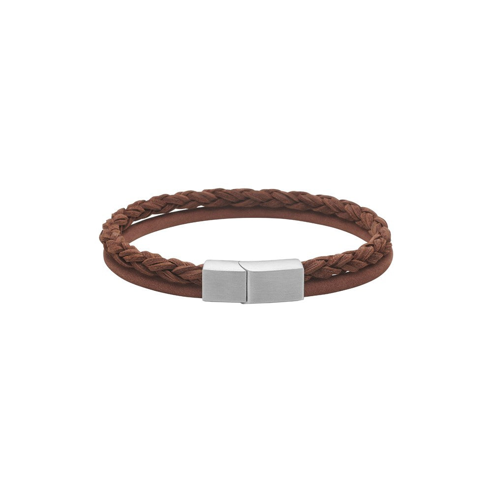 SON Armband braunes Kalbsleder rund geflochten/glatt 8mm - 23