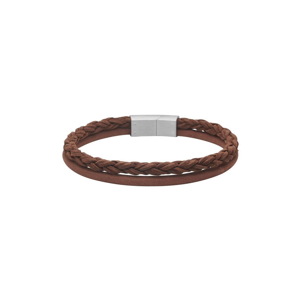 SON Armband braunes Kalbsleder rund geflochten/glatt 8mm