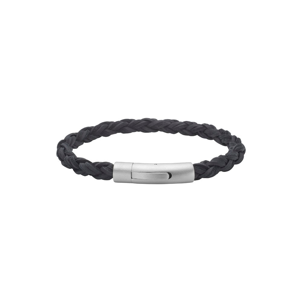 SON Armband schwarzes Kalbsleder rund geflochten 6mm - 23