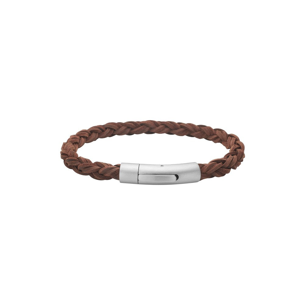 SON Armband braunes Kalbsleder rund geflochten 6mm - 23