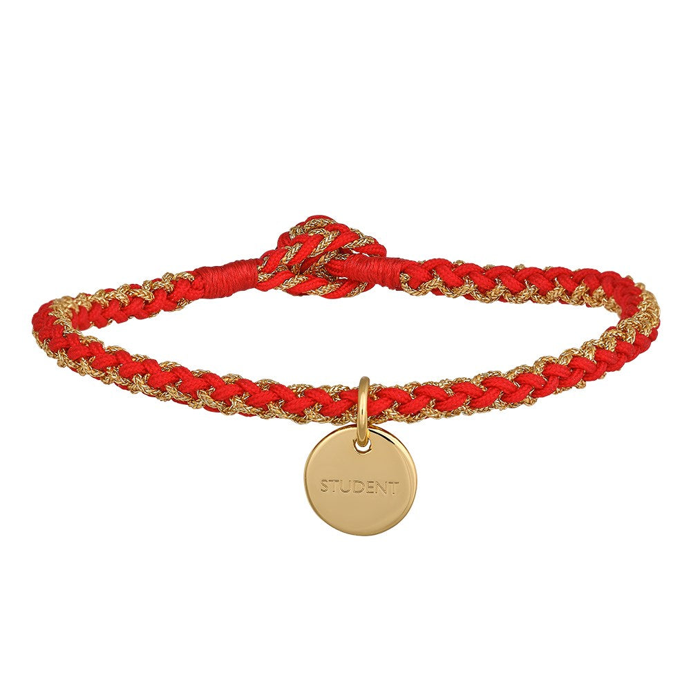 Handgeflochtenes Armband 16,5cm STUDENT rot - Vergoldet