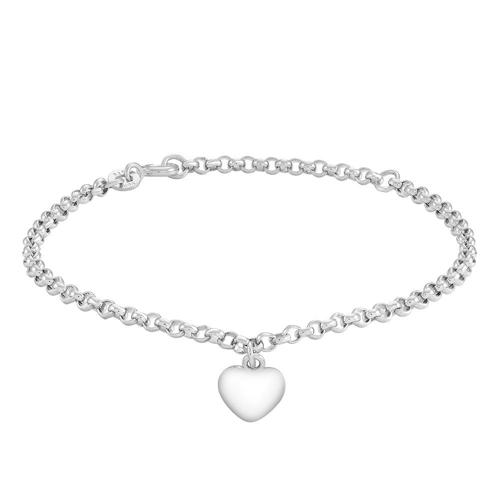 Rhod. silver bracelet heart 8mm