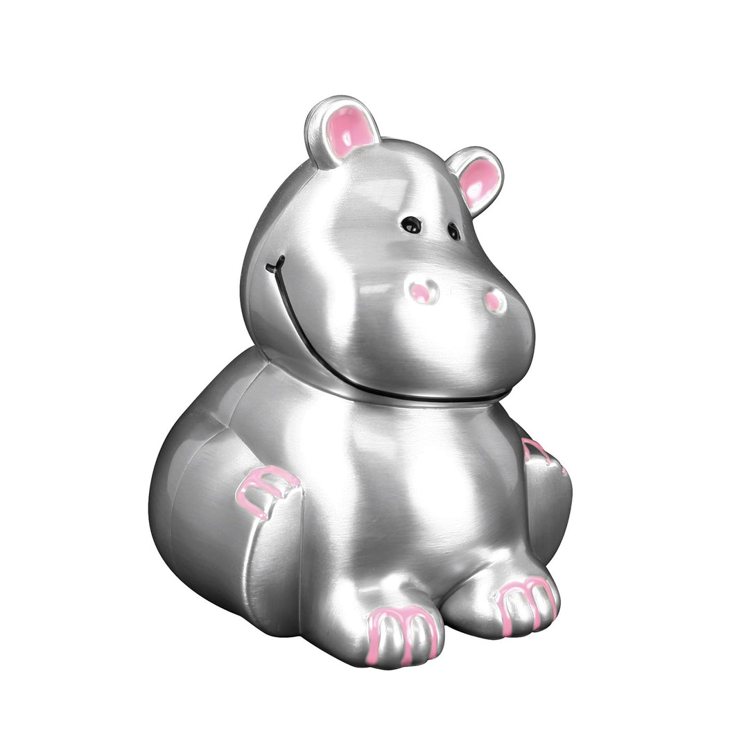 Fortinnet sparebøsse flodhest m. lyserøde ører