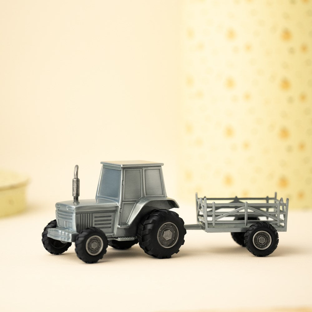 Fortinnet sparebøsse traktor m. vogn