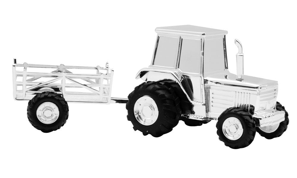 Traktor mit Wagen Sparbüchse verchromt
