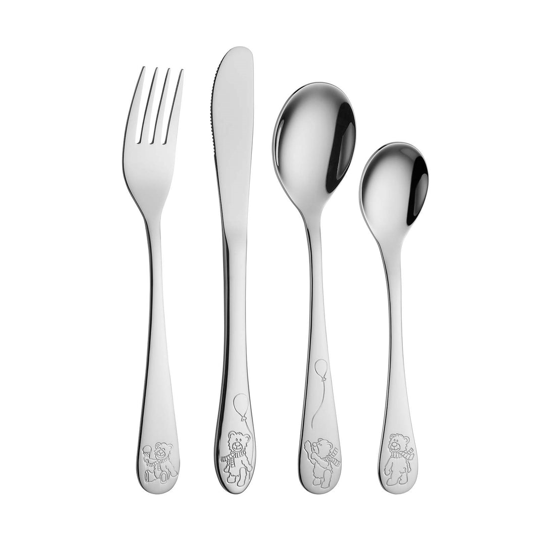 Rustfrit stål bestik m. teddy inkl. bamse
