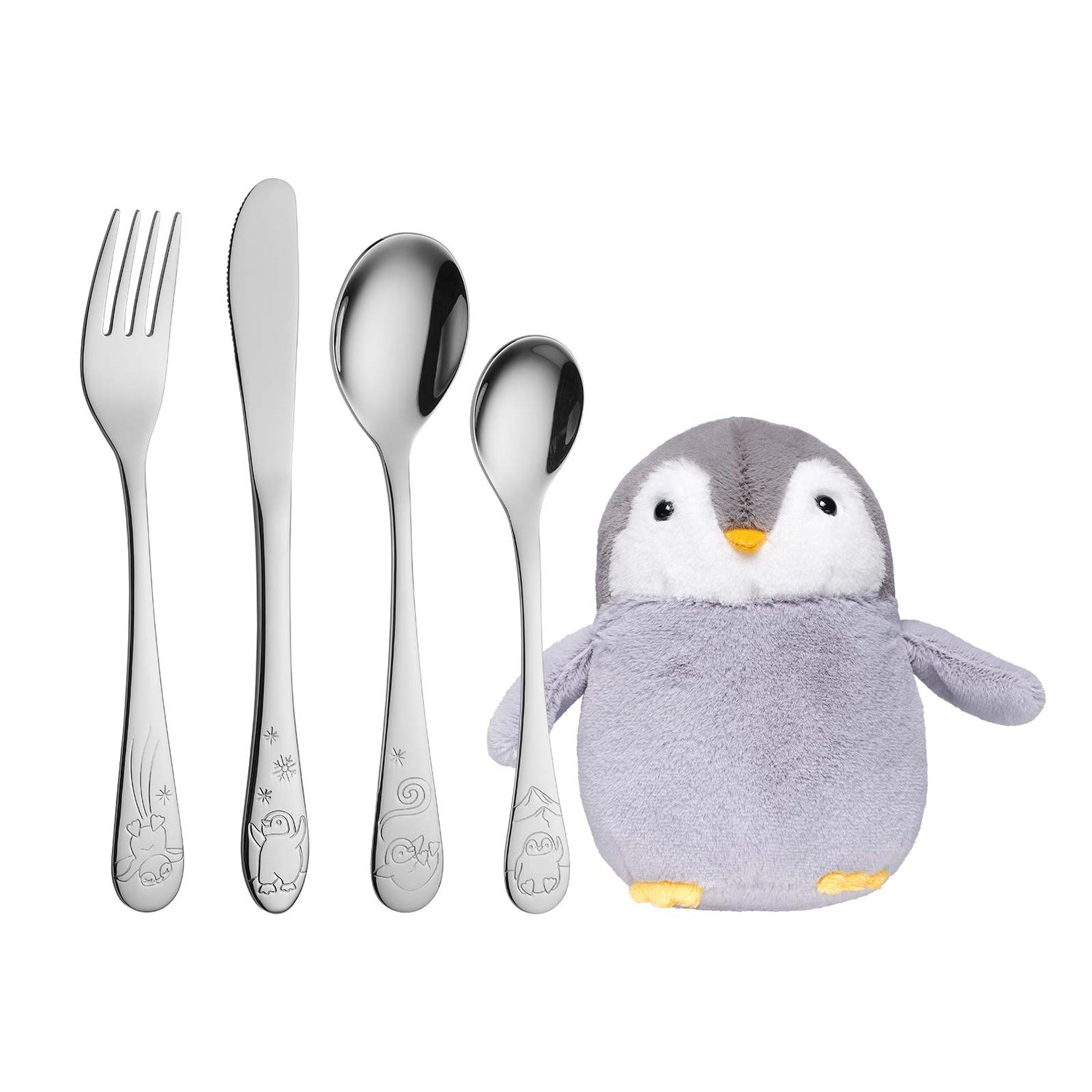 Children's cutlery stainless steel with penguin including teddy